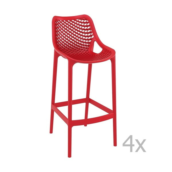 Komplet 4 rdečih barskih stolov Resol Grid Simple, višina 75 cm
