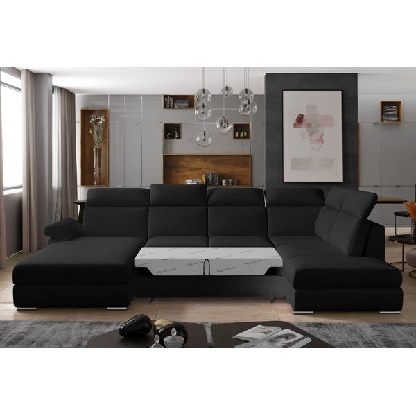 Črna raztegljiva kotna sedežna garnitura (desni kot/v obliki črke "U") Evanell – ELTAP-image-2