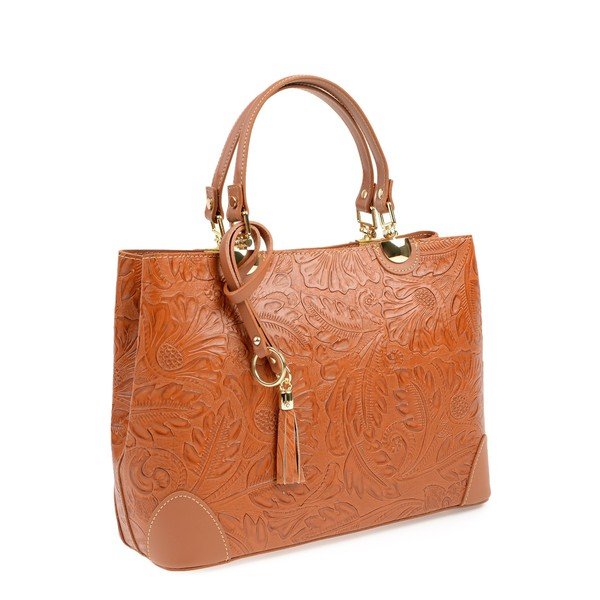 Konjak rjava usnjena torbica Carla Ferreri Floral-image-2