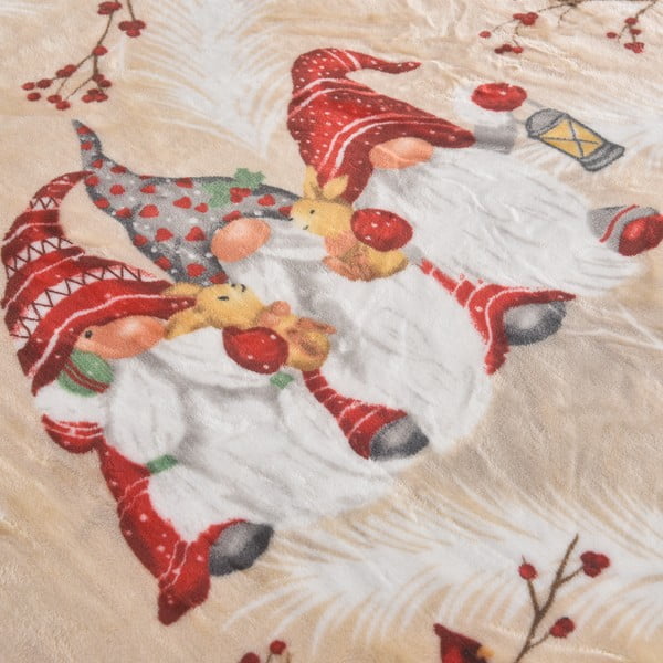 Kremno bela odeja z božičnim motivom iz mikropliša 150x200 cm Goblin – My House-image-1