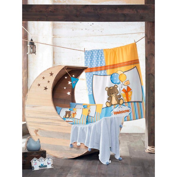 Komplet otroške posteljnine in rjuh s pleteno odejo Sweet Bear, 100x150 cm