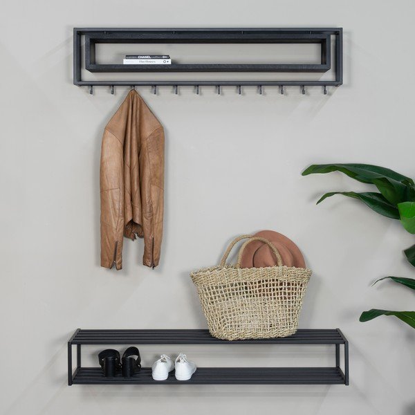 Črn kovinski stenski obešalnik s polico 118 cm School – Spinder Design-image-3