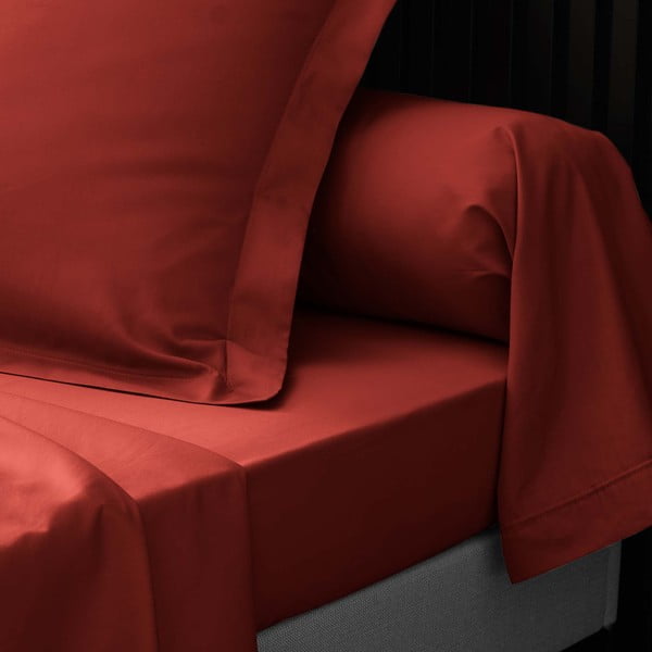 Opečnato oranžna napenjalna rjuha iz bombažnega perkala 180x200 cm Percaline – douceur d'intérieur-image-2