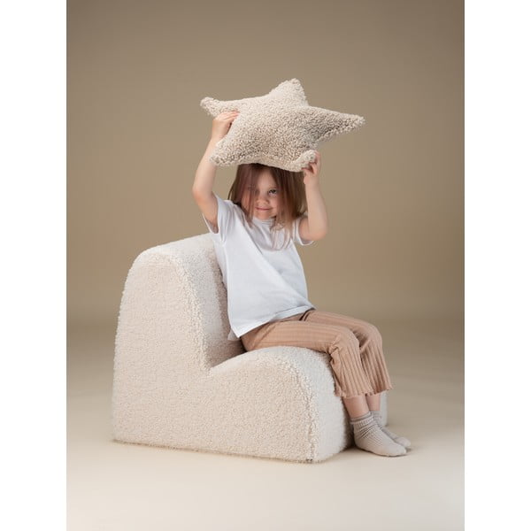 Kremno bel otroški fotelj iz tkanine bouclé Cloud – Wigiwama-image-3