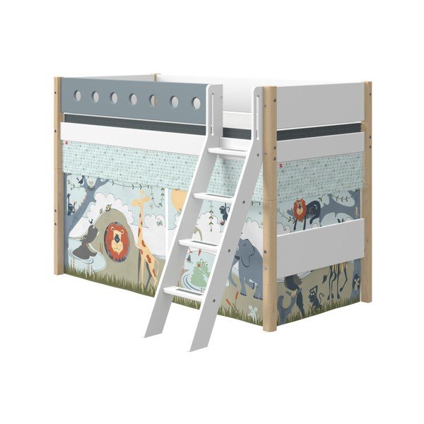 Modro-bela otroška postelja z lestvijo in nogami iz brezovega lesa Flexa White, višina 143 cm-image-1