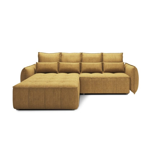 Rumena žametna raztegljiva/s prostorom za shranjevanje kotna sedežna garnitura (levi kot/z ležalnikom) Campo – ELTAP