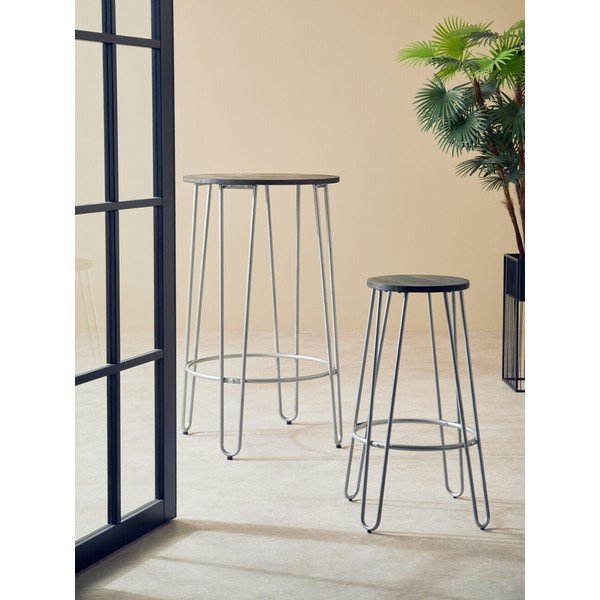 Barsko stol iz masivnega bresta v srebrni barvi/v naravni barvi (višina sedeža 75 cm) District – Premier Housewares-image-1