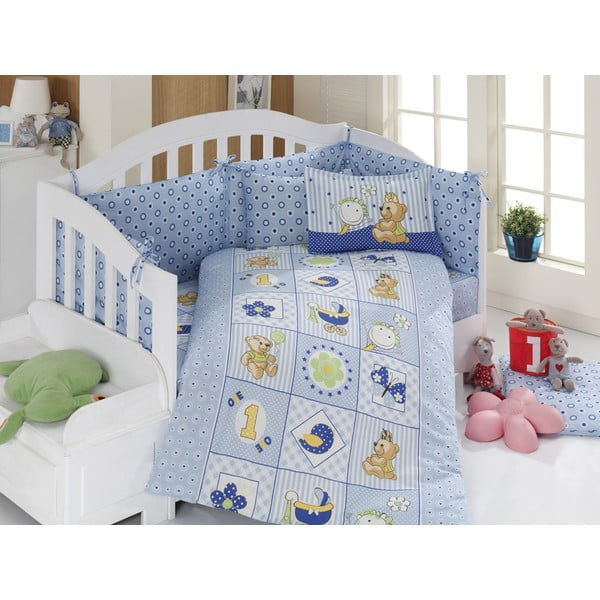 Komplet otroške posteljnine in rjuh Modri medvedek, 100x150 cm