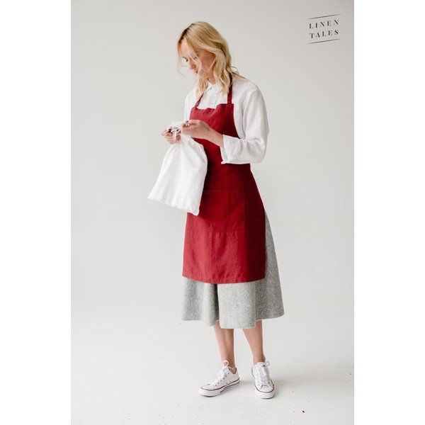 Rdeč lanen predpasnik Tales Daily Apron, 80 x 55 cm-image-3
