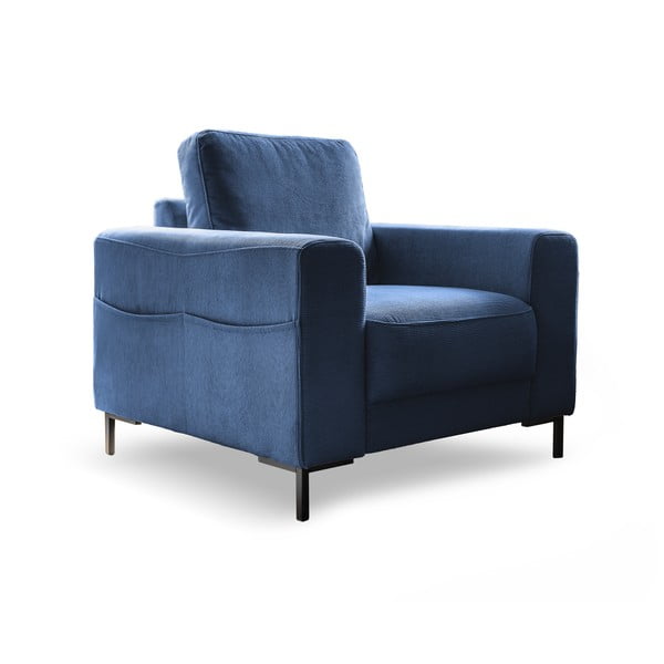 Temno moder fotelj iz rebrastega žameta Lofty Lilly – Miuform