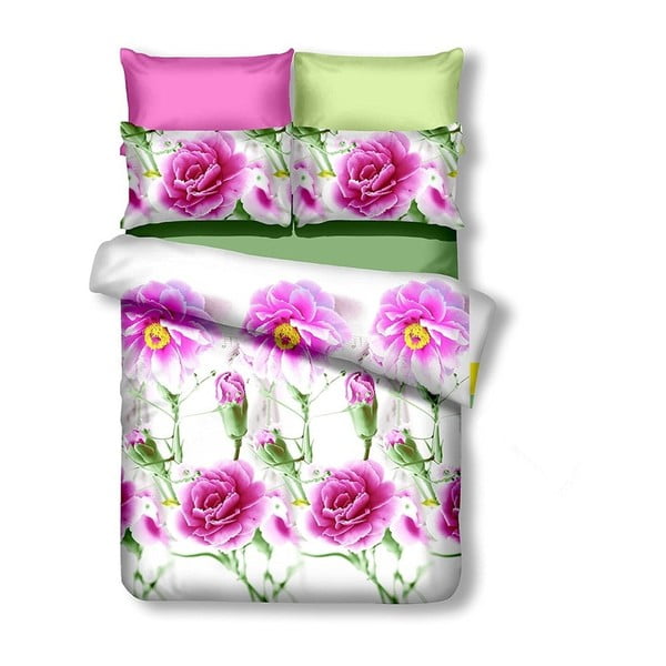 Zelena/rožnata posteljnina za zakonsko posteljo/podaljšana iz mikrovlaken 200x220 cm Amanda – AmeliaHome