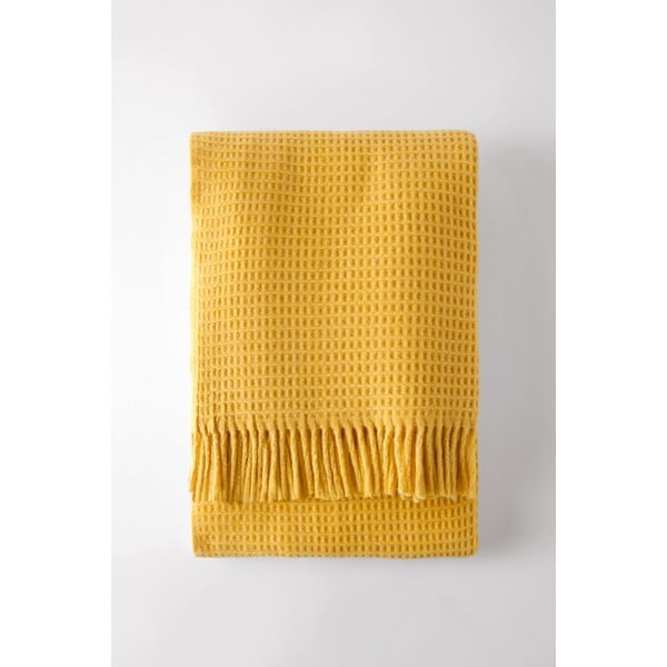 Rumena pletena odeja Euromant Waffle, 140 x 160 cm