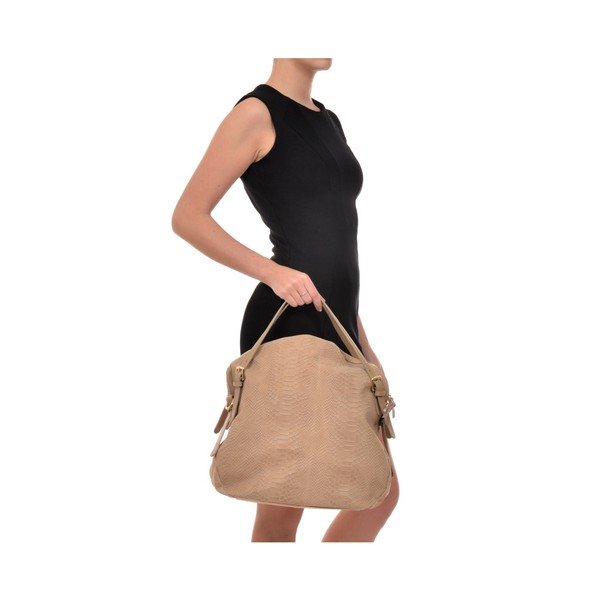 Bež usnjena torbica Carla Ferreri Hobo-image-2