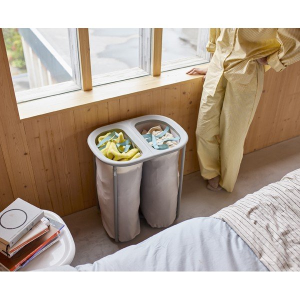 Svetlo siv tekstilni koš za perilo 2x40 l Duo – Joseph Joseph-image-1