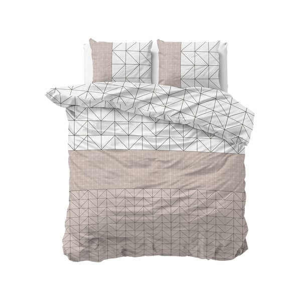 Belo-bež flanelna posteljnina za zakonsko posteljo Sleeptime Gino, 200 x 220 cm