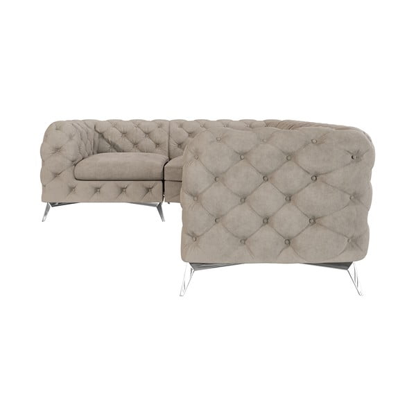 Sivo-bež žametna kotna sedežna garnitura (levi kot/v obliki črke L) Chelsea – Ropez-image-2