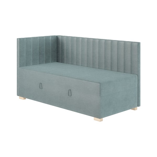 Modra kotna otroška postelja s prostorom za shranjevanje z vzmetnico 90x200 cm Snugi – Ghado-image-3