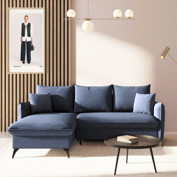 Modra raztegljiva kotna sedežna garnitura s prostorom za shranjevanje (levi kot/z ležalnikom) Brim – Rodier-image-1