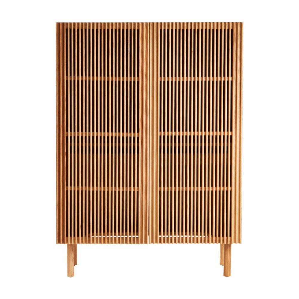 Omarica v jesenovem dekorju z luknjo za kable v naravni barvi 100x140x45 cm Sion