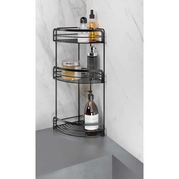 Črna tristopenjska kotna kopalniška polica Metaltex Origin-image-1