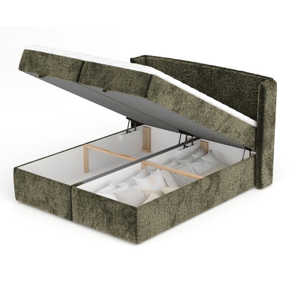 Temno zelena boxspring postelja s prostorom za shranjevanje 160x200 cm Passion – Maison de Rêve-image-3