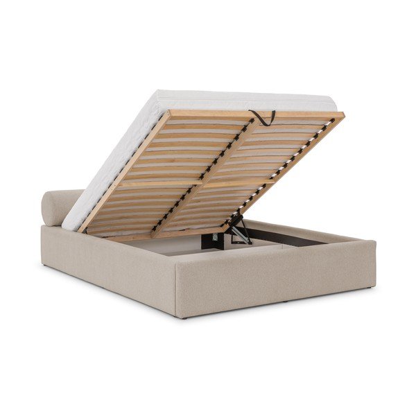 Bež oblazinjena zakonska postelja s prostorom za shranjevanje z letvenim dnom 160x200 cm Cille – Ropez-image-2