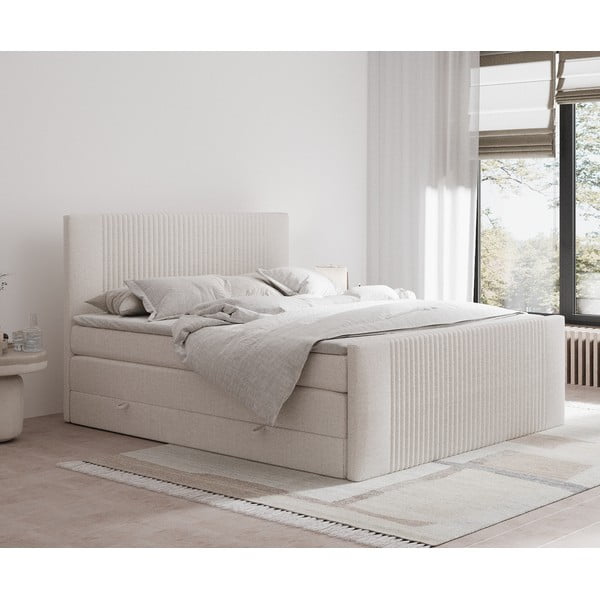 Bež boxspring postelja s prostorom za shranjevanje 140x200 cm Bergamo – Maison de Rêve-image-1