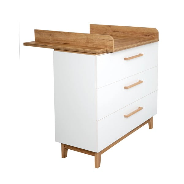 Bela nizka otroška komoda v hrastovem dekorju s previjalnim pultom 118x104 cm Finn – Roba-image-3