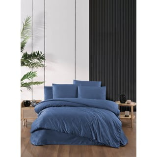 Modra podaljšana posteljnina za zakonsko posteljo iz damasta z rjuho 4-delna 200x220 cm – Mila Home