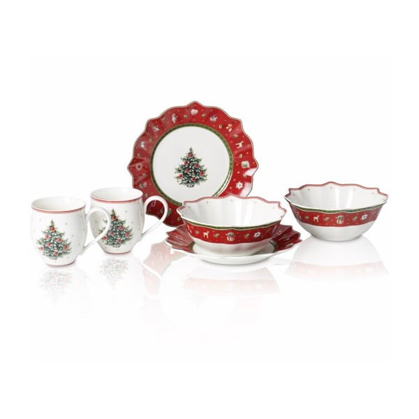 6-delni set rdeče-bele porcelanaste posode z božičnim motivom Villeroy&Boch
