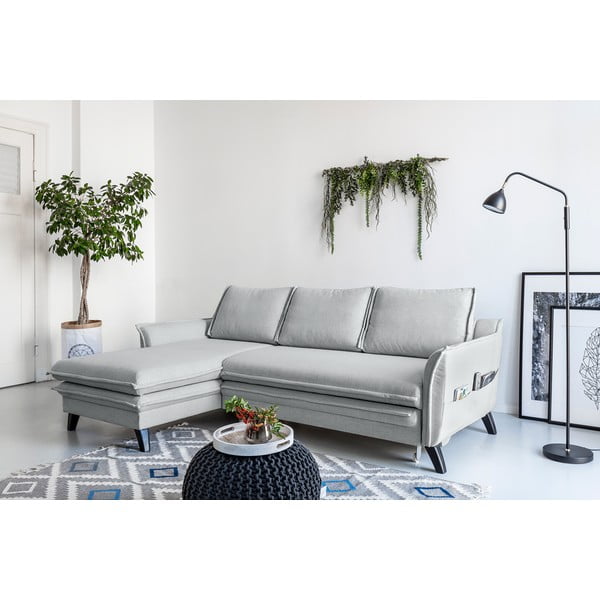 Svetlo siva raztegljiva sedežna garnitura Miuform Charming Charlie, levi kot-image-3