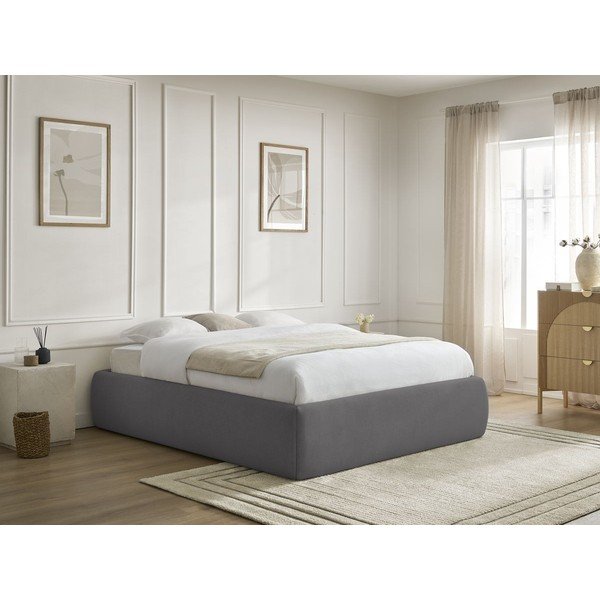 Temno siva oblazinjena zakonska postelja s prostorom za shranjevanje brez vzglavja z letvenim dnom 180x200 cm Inera – Bobochic Paris-image-1