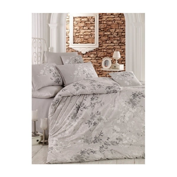 Siva posteljnina za zakonsko posteljo Elena, 200 x 220 cm