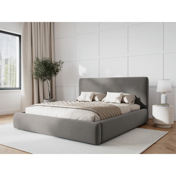Siva oblazinjena zakonska postelja s prostorom za shranjevanje in letvenim dnom 160x200 cm Colonel – Cosmopolitan Design-image-1