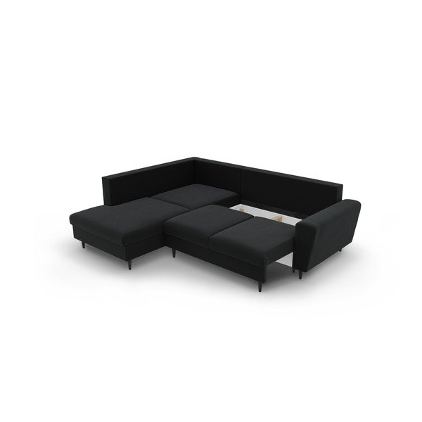 Črna žametna raztegljiva kotna sedežna garnitura s prostorom za shranjevanje (levi kot/v obliki črke L) Kyoto – Cosmopolitan Design-image-3