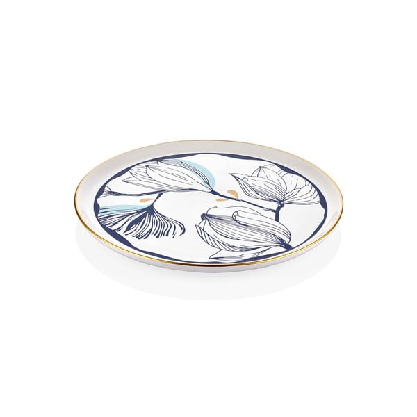 Bel porcelanast servirni krožnik  z modrimi cvetovi Mia Bleu, ⌀ 30 cm