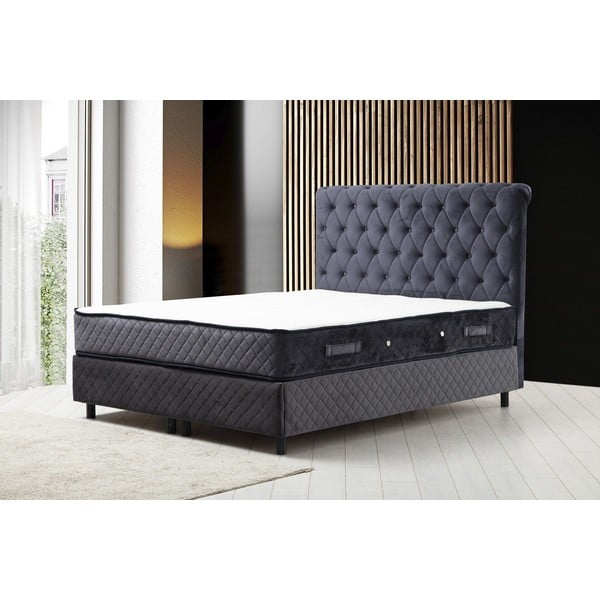 Temno modra boxspring postelja s prostorom za shranjevanje 160x200 cm Sonata – Kalune Design-image-1