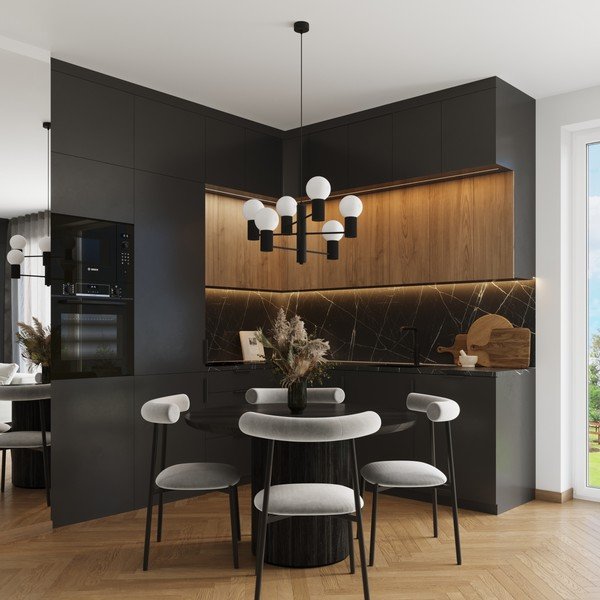 Črna viseča svetilka s steklenim senčilom Orbital – Sollux-image-1