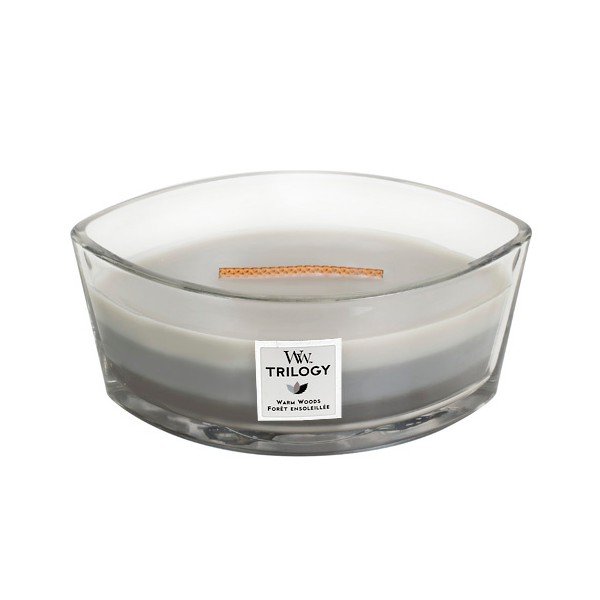 Trislojna sveča WoodWick Warm Wood, čas gorenja 50 ur
