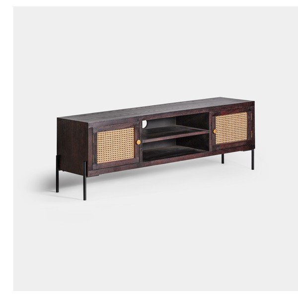 Črna/naravna TV omarica iz masivne jelke 150x50 cm Kenia – Burkina-image-1