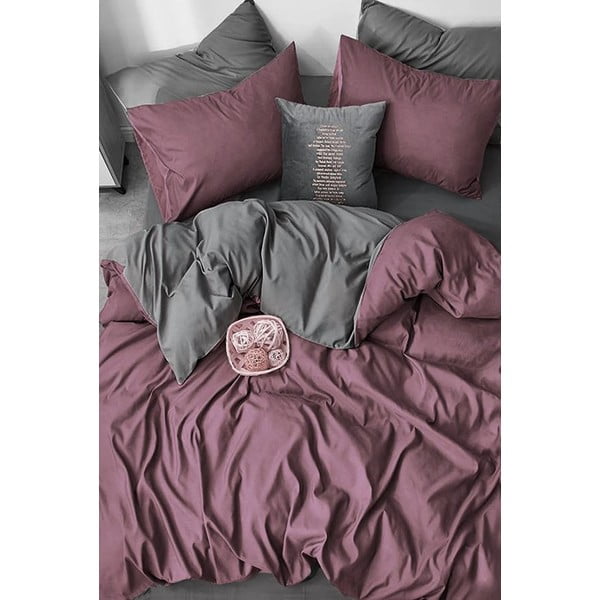 Vijolično-siva bombažna podaljšana posteljnina z rjuho 160x220 cm - Mila Home