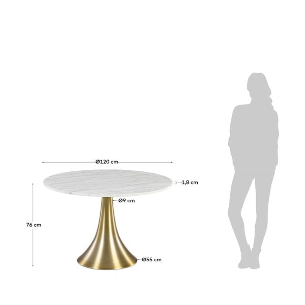 Bela okrogla jedilna miza v marmornatem dekorju Kave Home, ø 120 cm-image-2