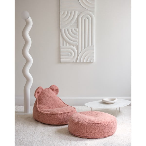Rožnata otroška vreča za sedenje iz tkanine bouclé Round – Wigiwama-image-4
