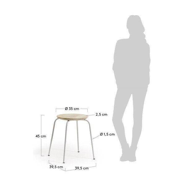 Bel kovinski stolček s sedežem iz mangovega lesa Kave Home Nax-image-2