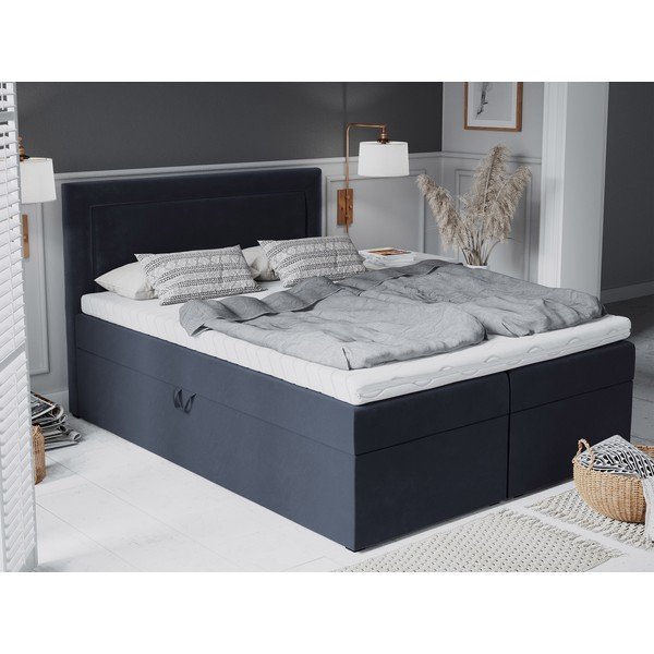 Temno modra žametna zakonska postelja Mazzini Beds Yucca, 160 x 200 cm-image-4