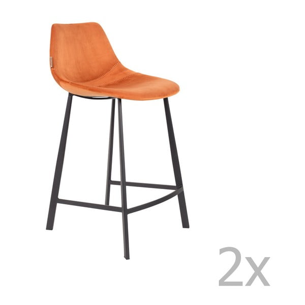 Komplet 2 oranžnih barskih stolov z oblazinjenjem iz žameta Dutchbone, višina 91 cm