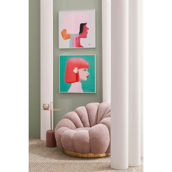 Rožnat vrtljiv fotelj iz tkanine bouclé Florel – Bizzotto-image-1