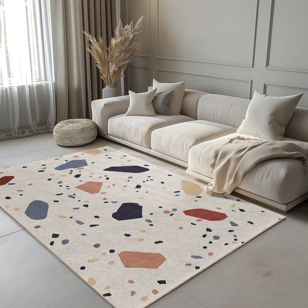 Kremno bela pralna preproga 80x150 cm Cracked Terrazzo – Mila Home-image-1