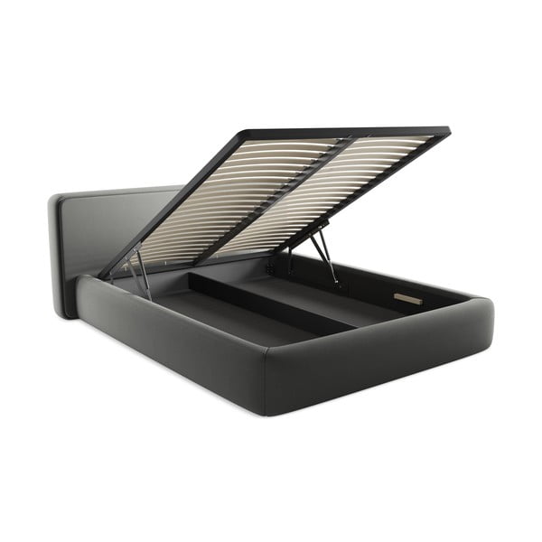 Siva oblazinjena zakonska postelja s prostorom za shranjevanje z letvenim dnom 160x200 cm Kiana – Makamii-image-3