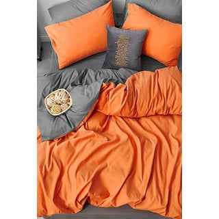 Oranžna/siva podaljšana bombažna posteljnina za zakonsko posteljo z rjuho 200x220 cm – Mila Home
